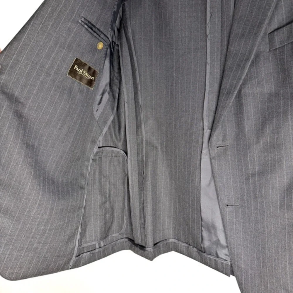 Paul Stuart Wool Pinstripe Blazer Mens 46-40 Regular Gray Made in Canada